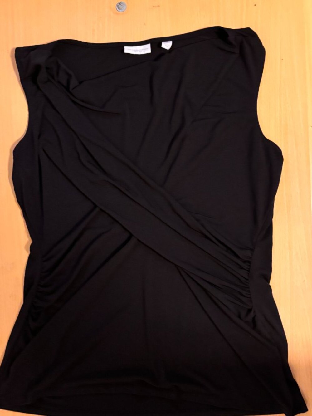New York & Company Stretch Black Draped Sleeveless Top XL